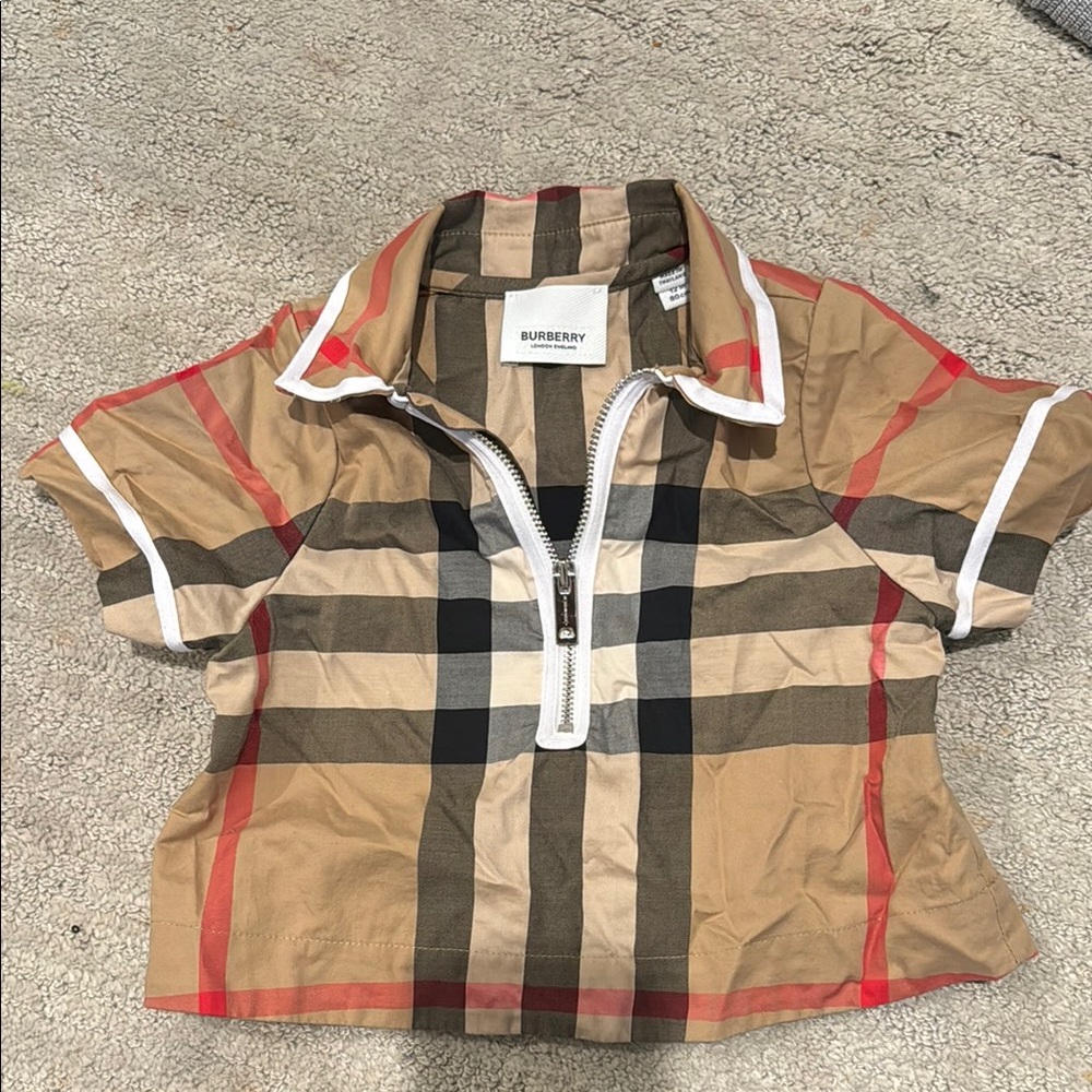 Burberry Tan and Red Button Down Shirt